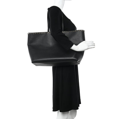 Valentino Garavani Grained Calfskin Rockstud Shoulder Tote Black 2 of 10