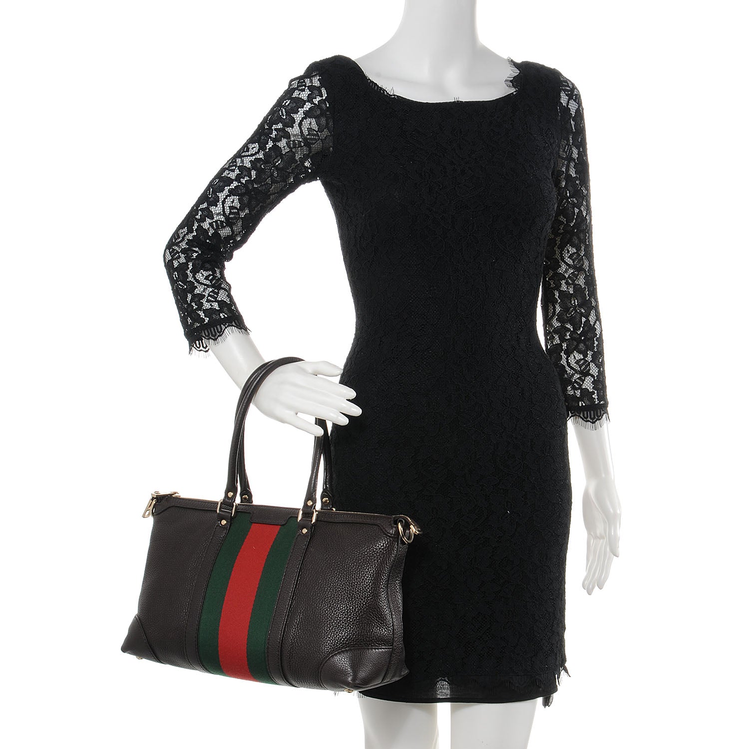 Gucci Leather Vintage Web Medium Top Handle Bag Dark Brown 2 of 11