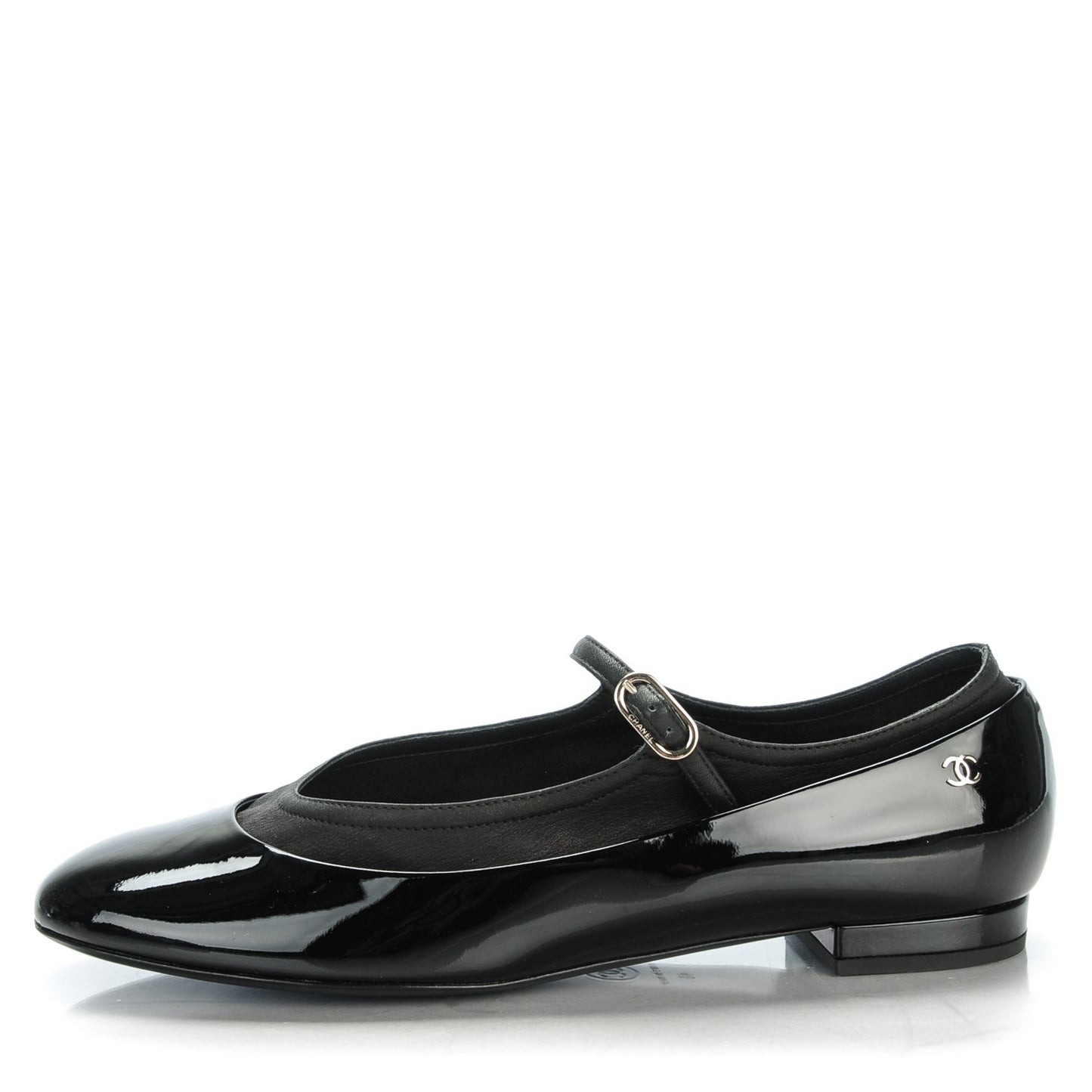 Patent Calfskin Mary Jane Ballerina Flats 40 Black