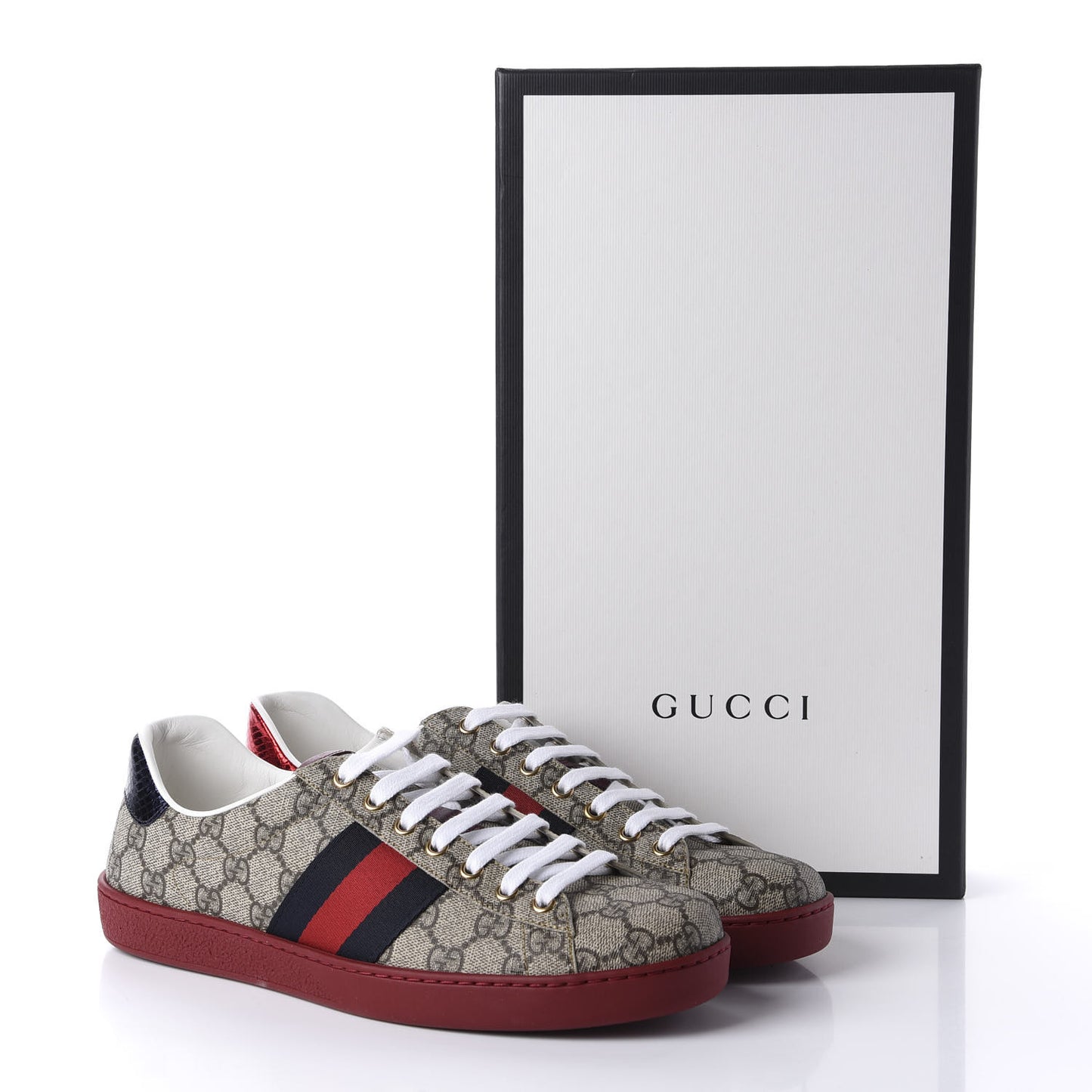 GG Supreme Monogram Ayers Mens New Ace Low-Top Sneaker 8.5 Beige Red