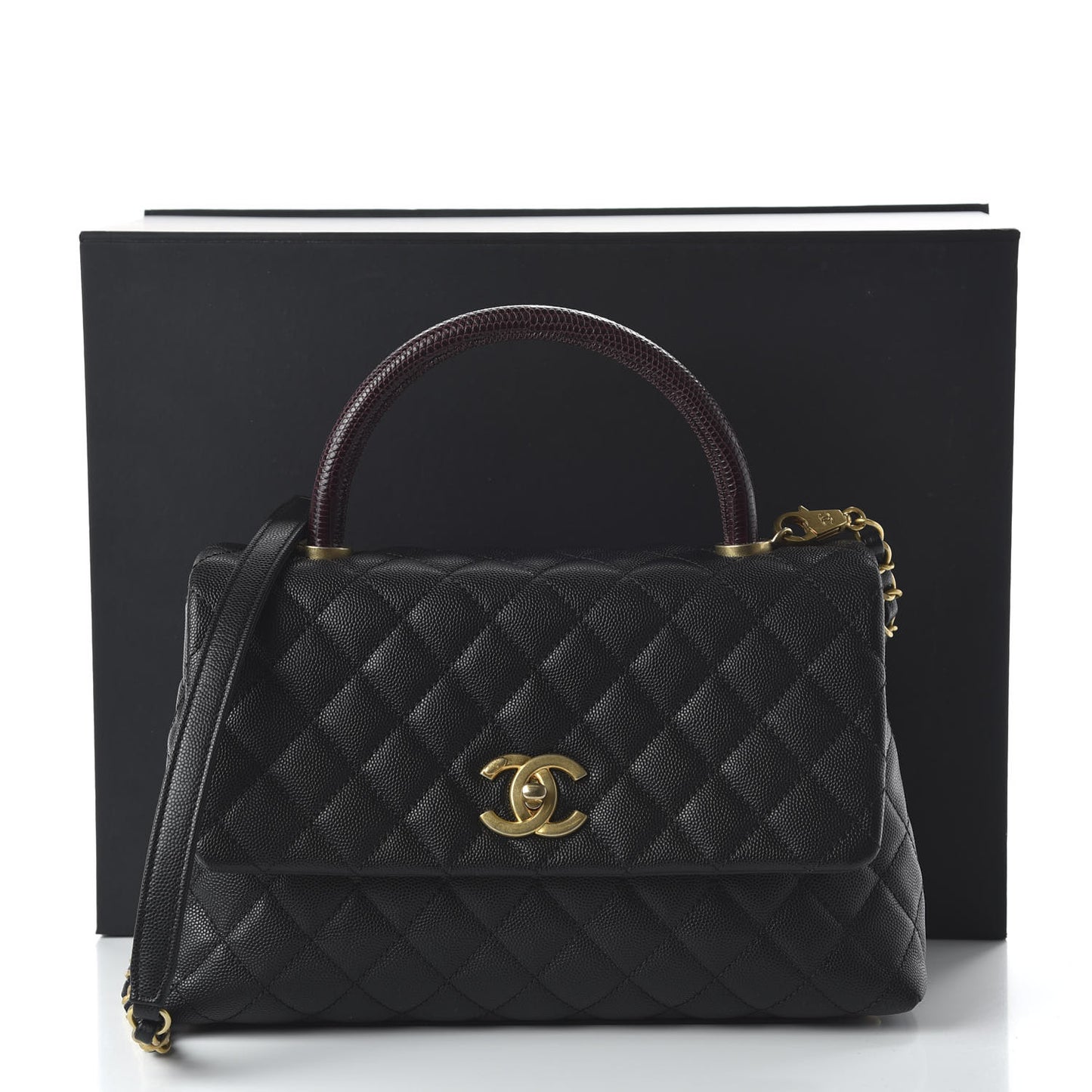 Caviar Lizard Quilted Small Coco Handle Flap Black