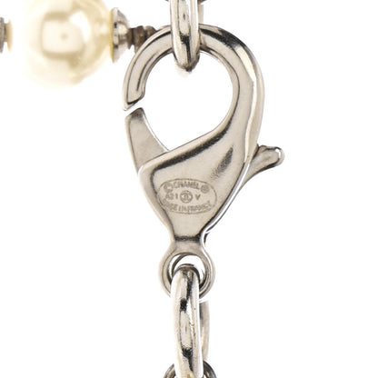 Chanel Crystal Pearl CC Long Necklace Silver 6 of 7