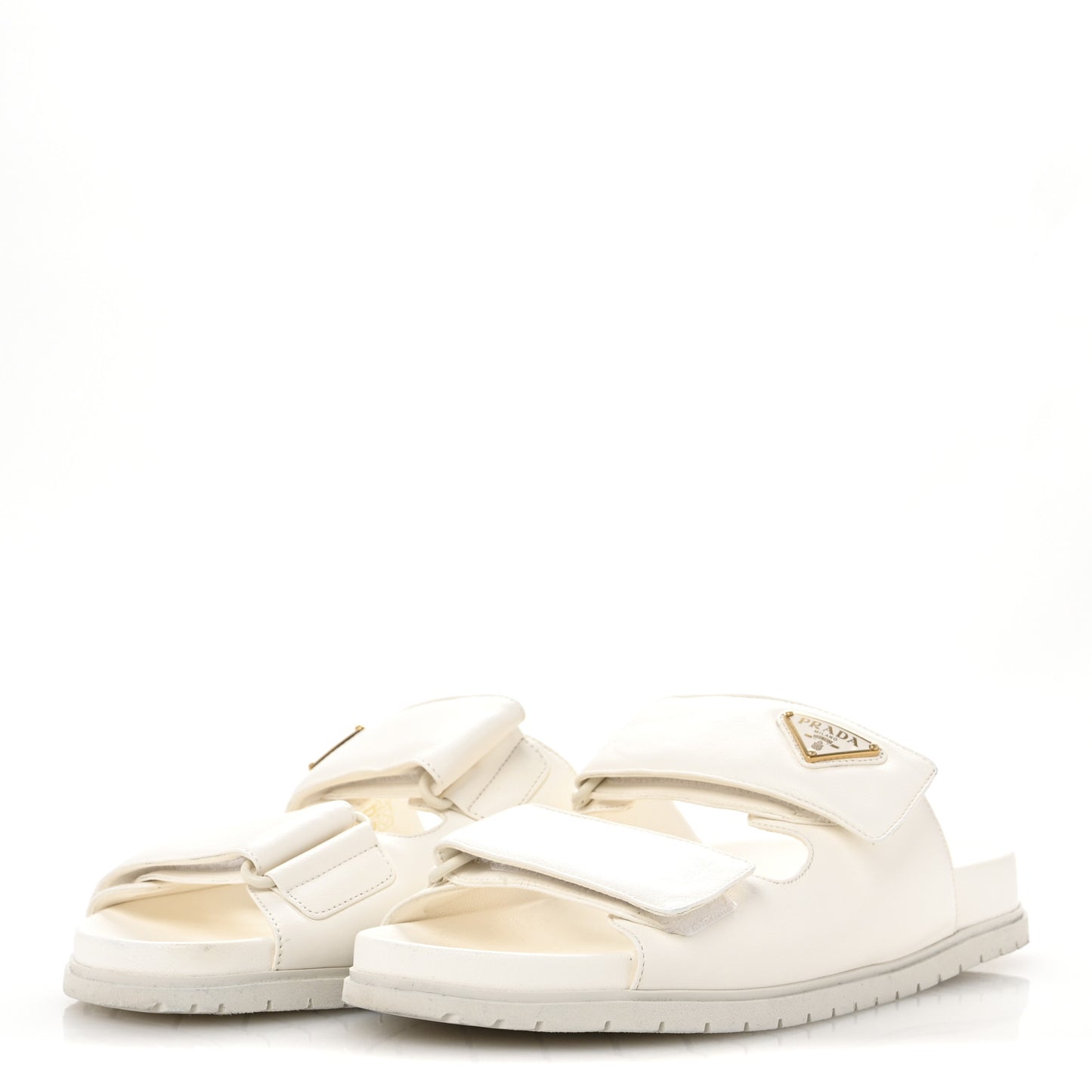 Nappa Logo Velcro Strap Slide Sandals 38 Ivory