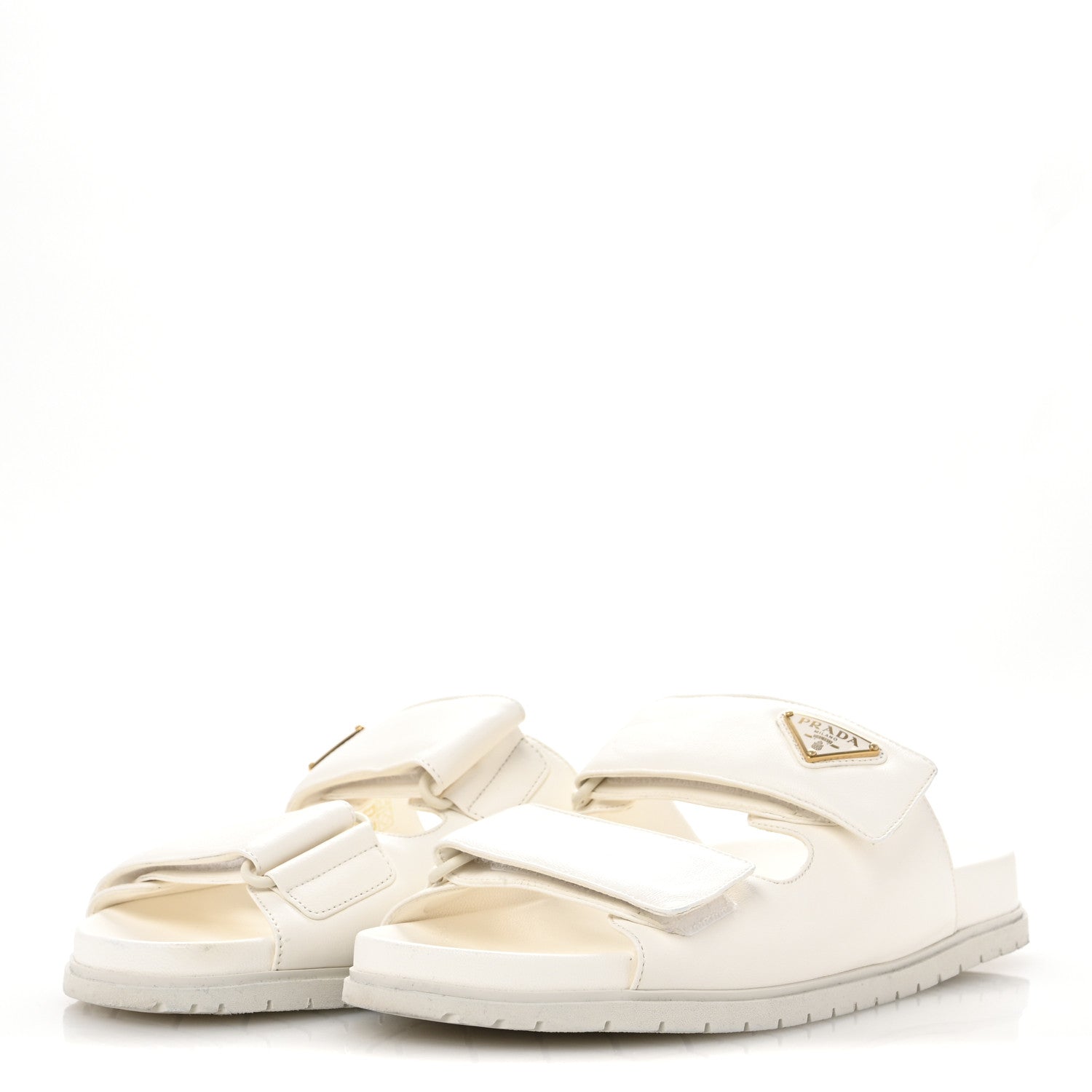 Prada Nappa Logo Velcro Strap Slide Sandals 38 Ivory 4 of 8