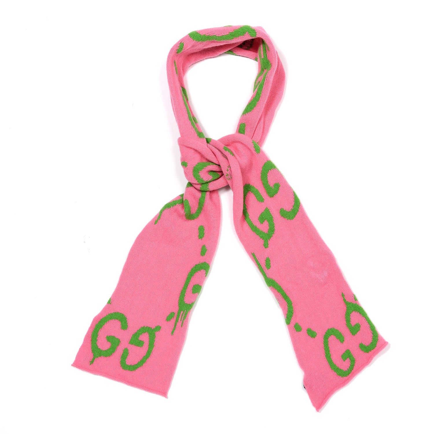 Gucci Wool Jacquard Knit GucciGhost Scarf Pink Green 1 of 4