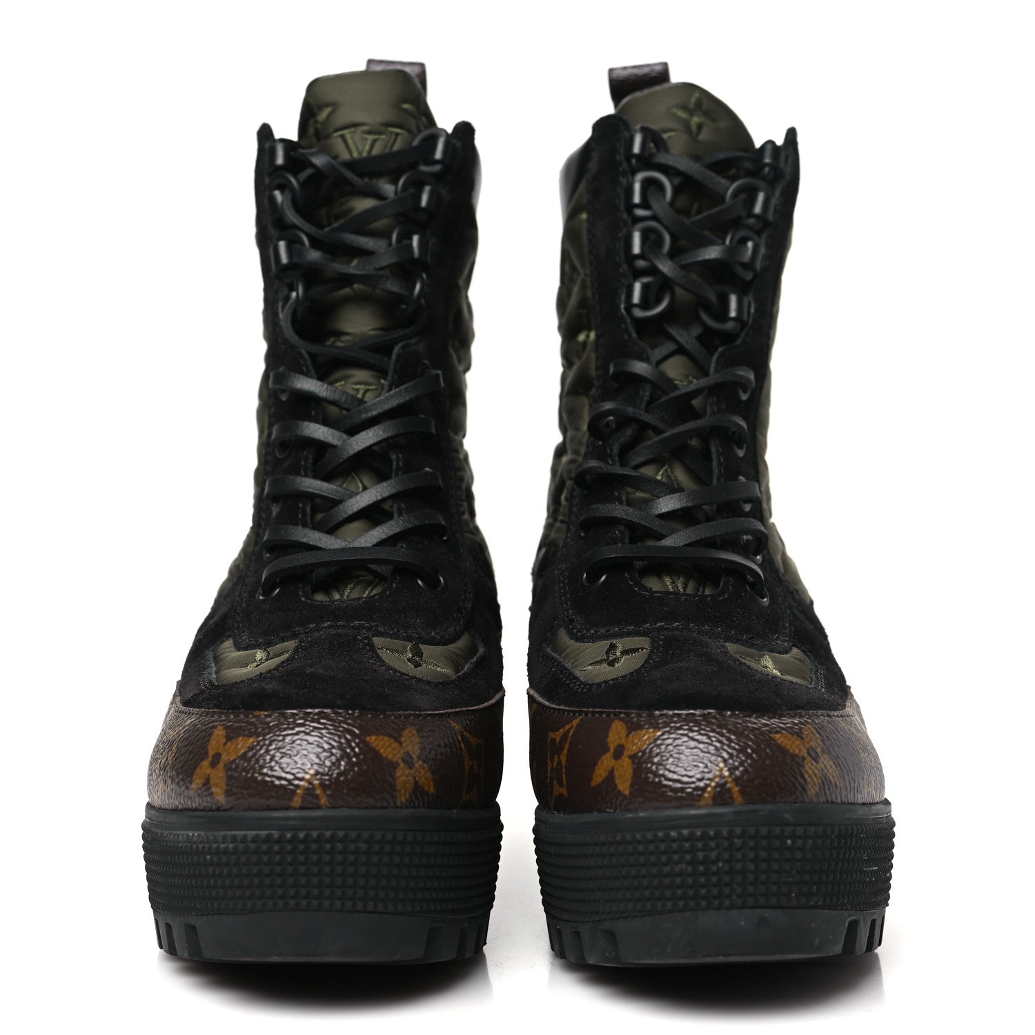 Louis Vuitton Nylon Embroidered Monogram Suede Laureate Platform Desert Boots 38 Kaki 3 of 9