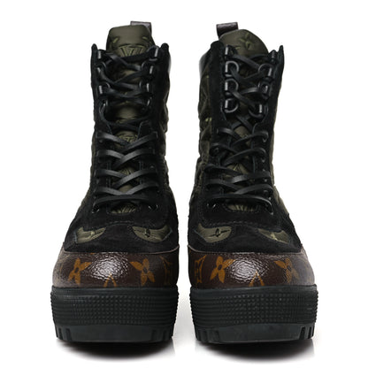 Louis Vuitton Nylon Embroidered Monogram Suede Laureate Platform Desert Boots 38 Kaki 3 of 9