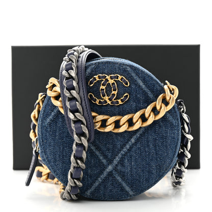 Chanel Denim Quilted Chanel 19 Round Clutch With Chain Blue 11 of 11