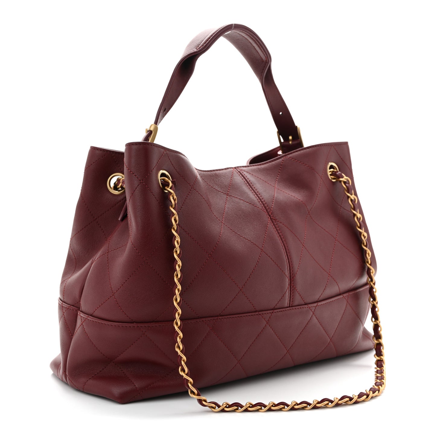 Calfskin Quilted Small Coco Base Shopping Bag Burgundy