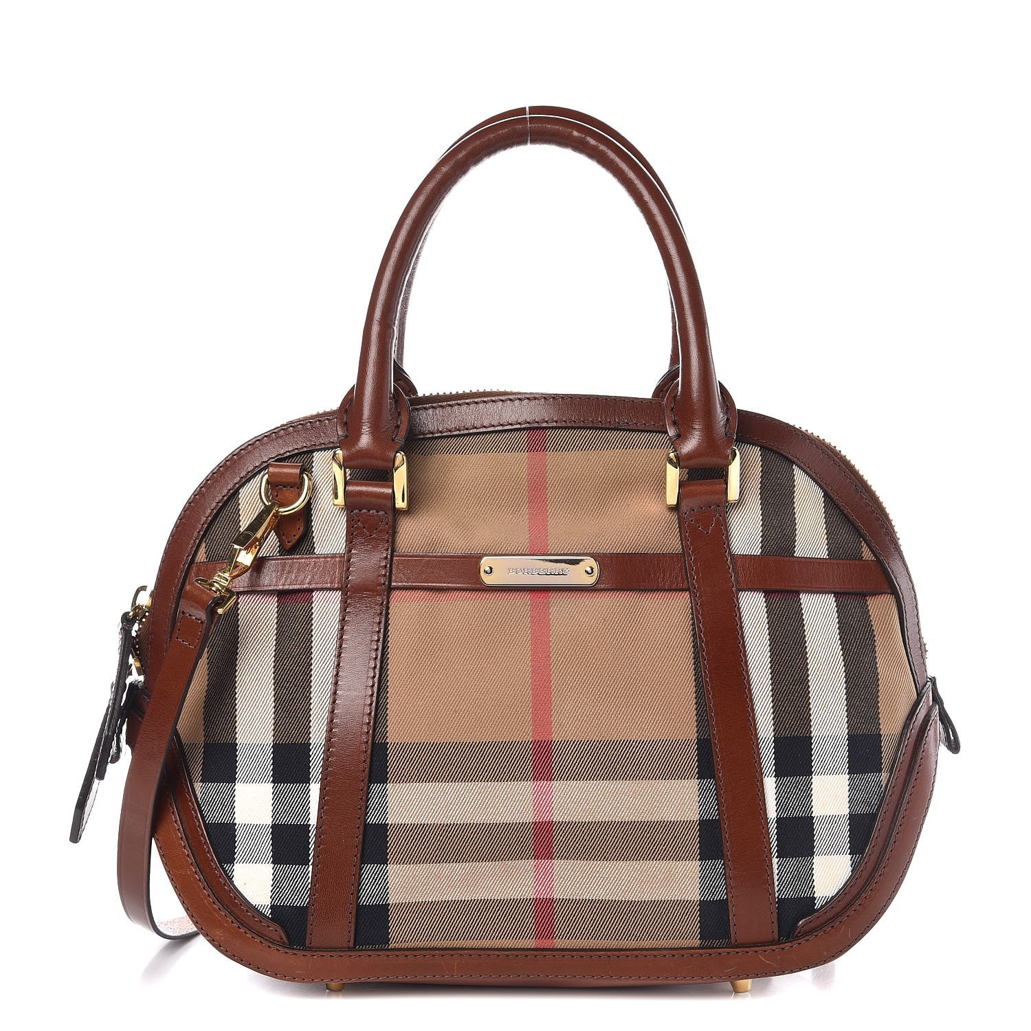 Burberry Bridle Calfskin House Check Small Orchard Bowling Bag Deep Claret 1 of 12