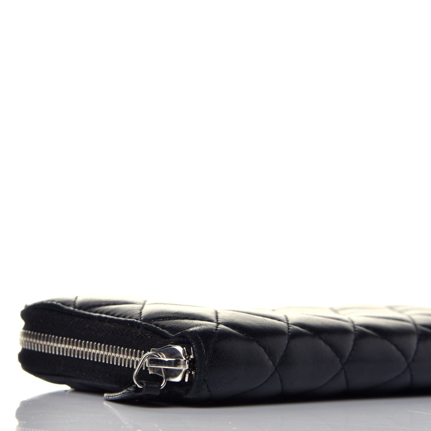 Lambskin Quilted Large Gusset Zip Around Wallet Black