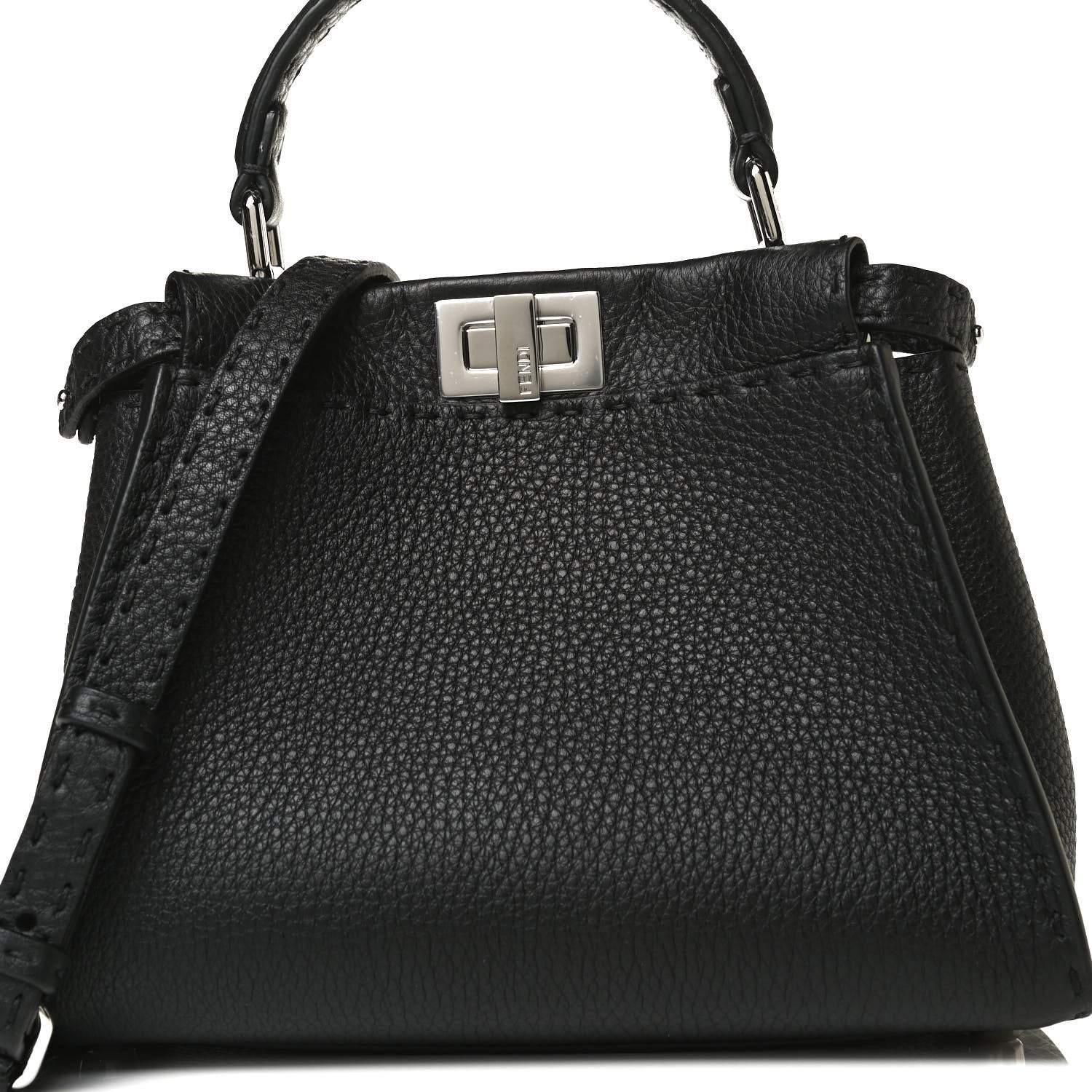 Fendi Cuoio Romano Selleria Bi-Color Mini Peekaboo Iconic Satchel Black Mou 9 of 14
