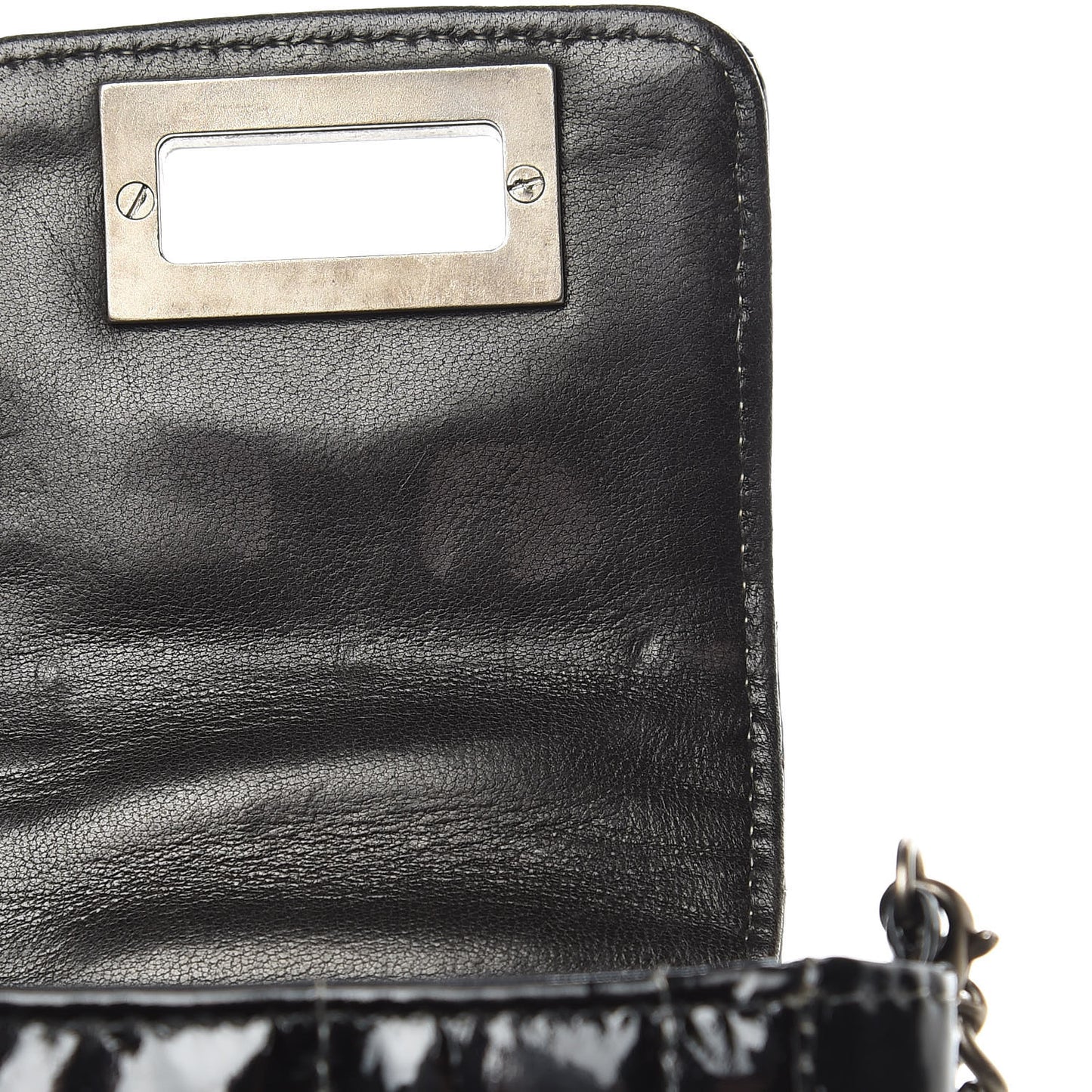 Patent Calfskin Chocolate Bar Reissue Phone Holder Black