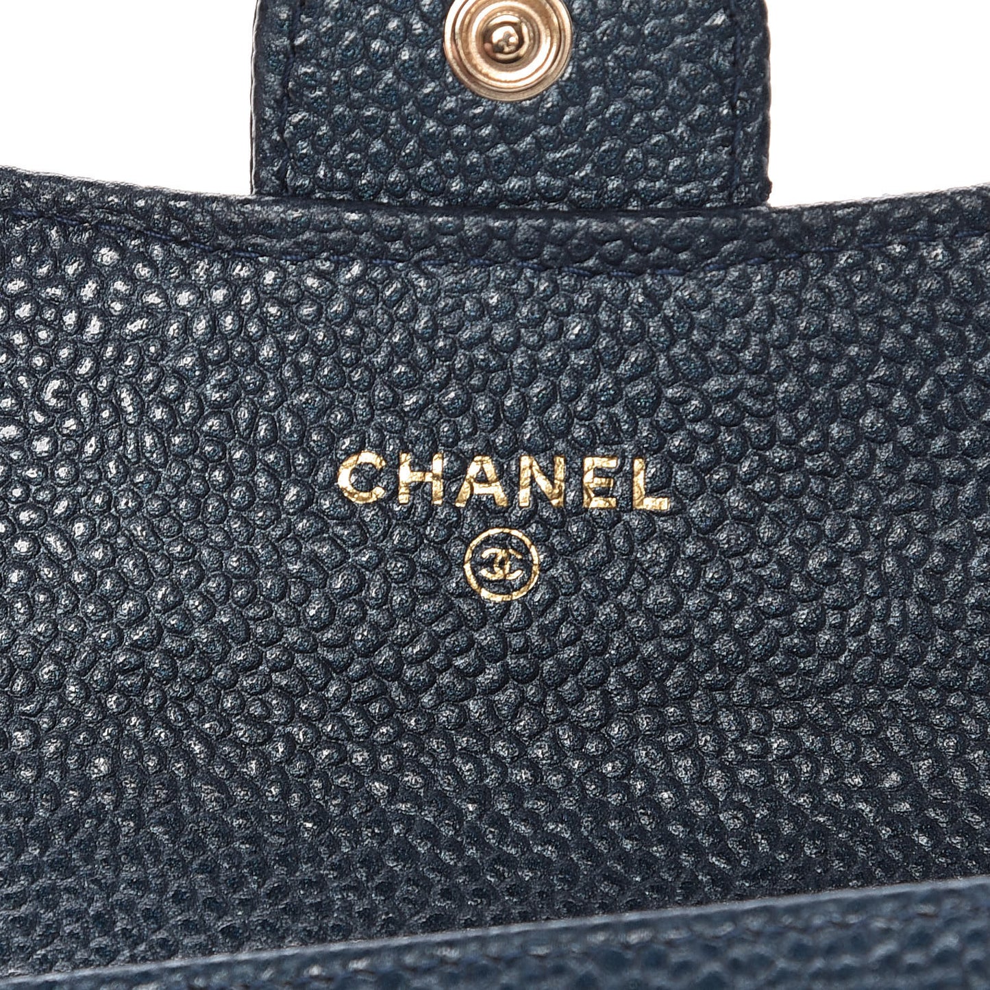 Metallic Caviar Quilted Flap Card Holder Dark Blue