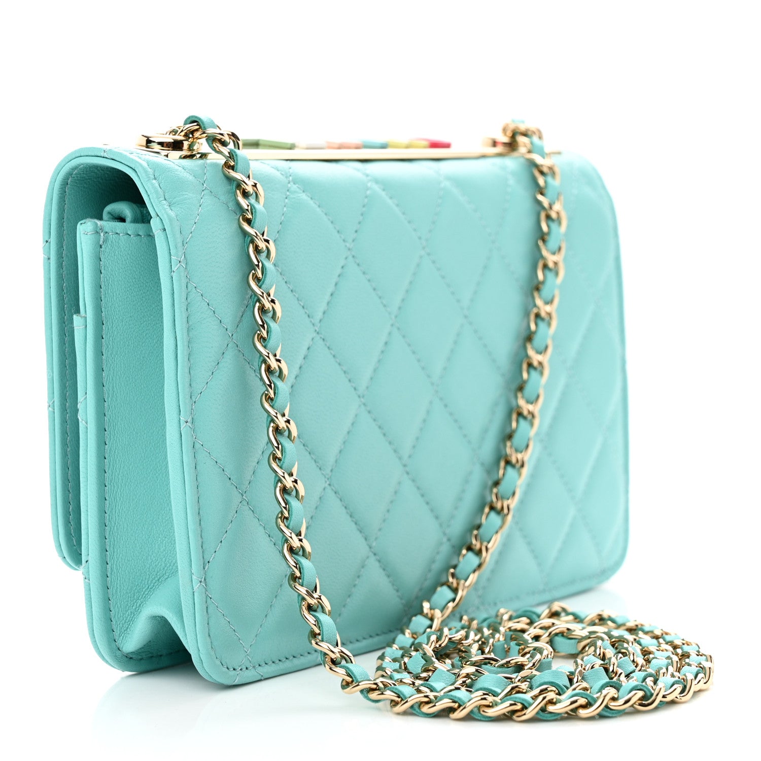 Chanel Lambskin Quilted Trendy CC Wallet On Chain WOC Turquoise 3 of 12