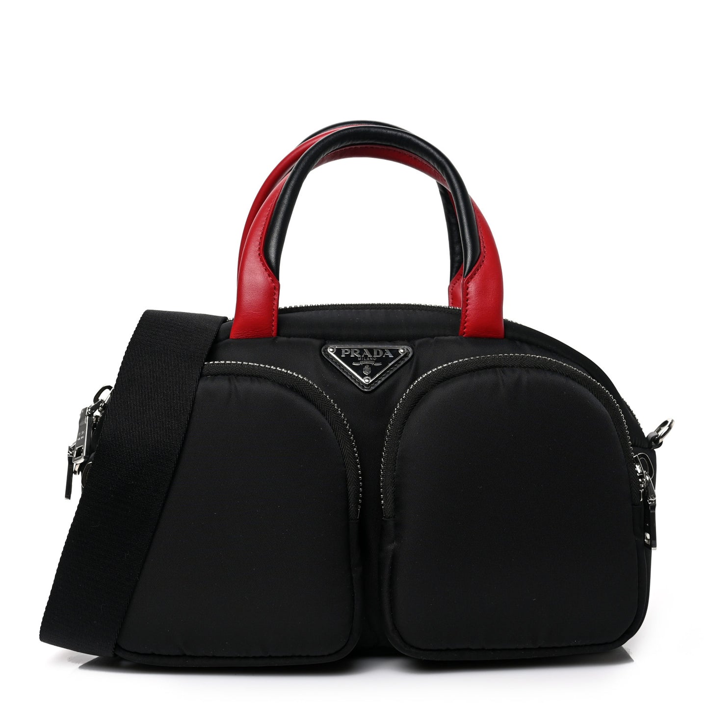 Tessuto Nylon Pocket Top Handle Cargo Shoulder Bag Black Fuoco