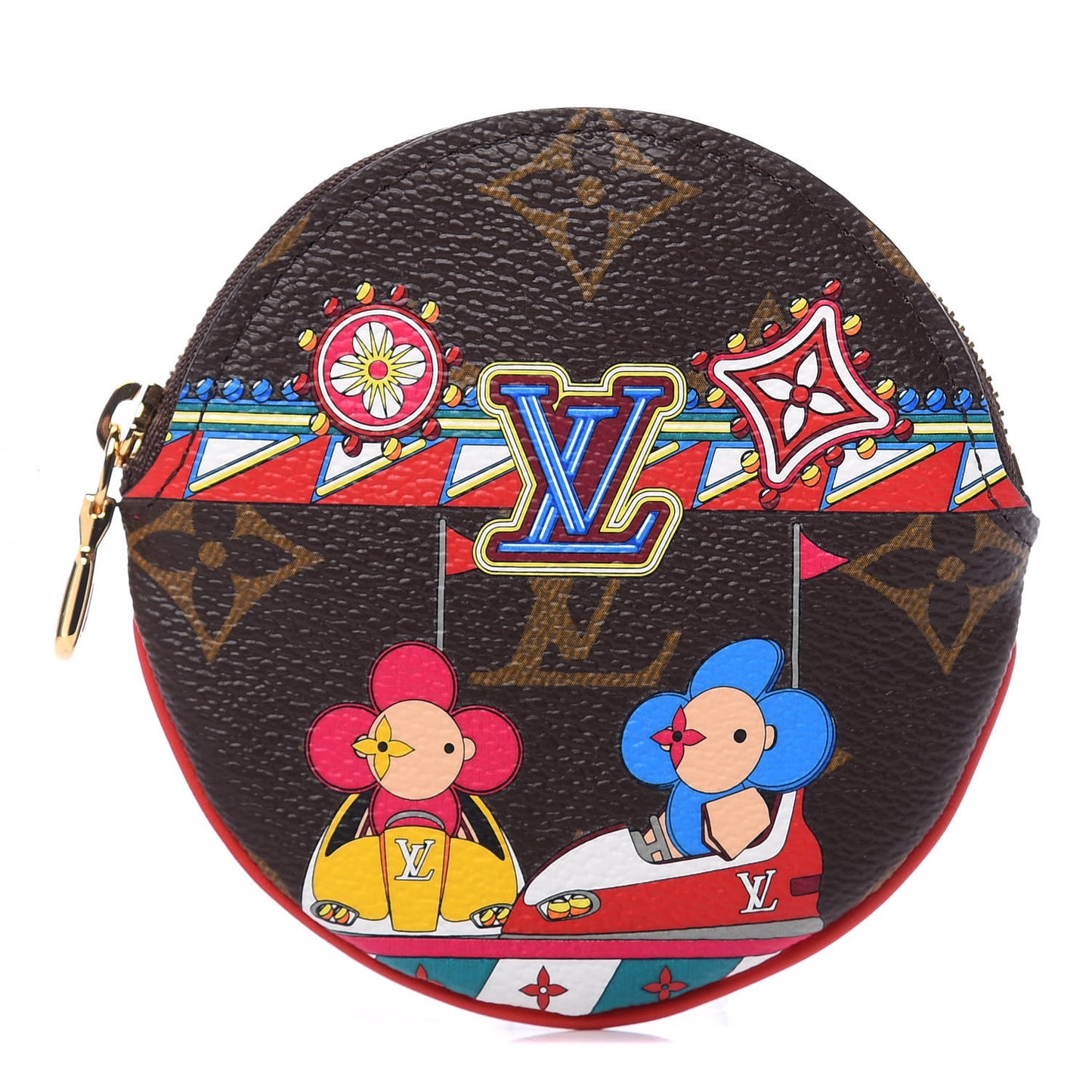 Monogram 2020 Christmas Animation Bumper Cars Round Coin Purse Coquelicot