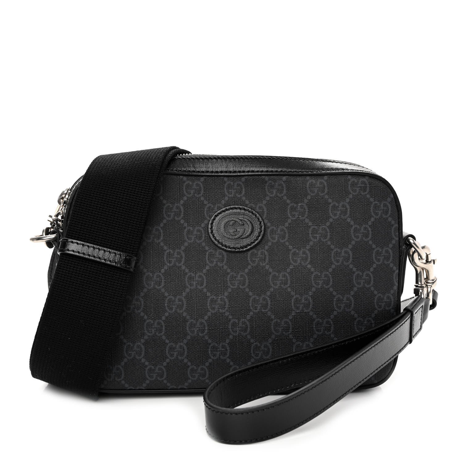 Gucci GG Supreme Monogram Azalea Calfskin Retro Interlocking G Wristlet Shoulder Bag Black 1 of 9