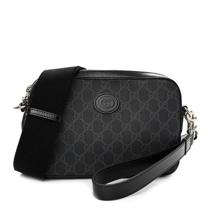 Gucci GG Supreme Monogram Azalea Calfskin Retro Interlocking G Wristlet Shoulder Bag Black 1 of 9
