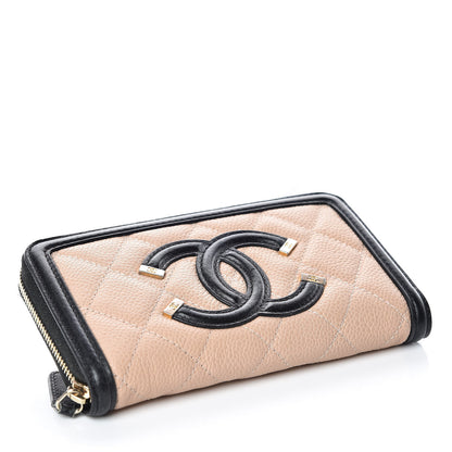 Chanel Caviar Quilted Small Filigree Zip Around Wallet Beige Black 4 of 15