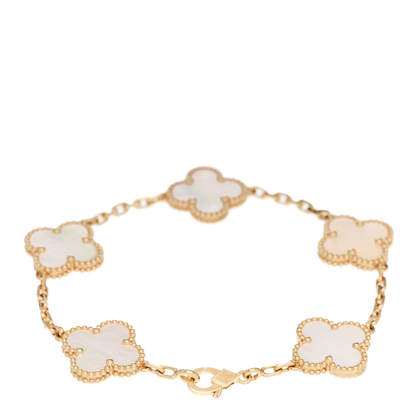 18K Yellow Gold Mother of Pearl 5 Motifs Vintage Alhambra Bracelet