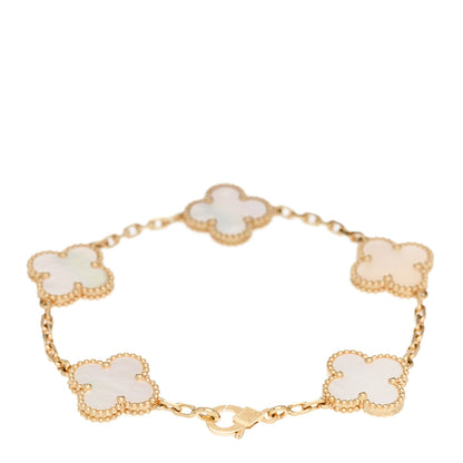 Van Cleef & Arpels 18K Yellow Gold Mother of Pearl 5 Motifs Vintage Alhambra Bracelet 2 of 5