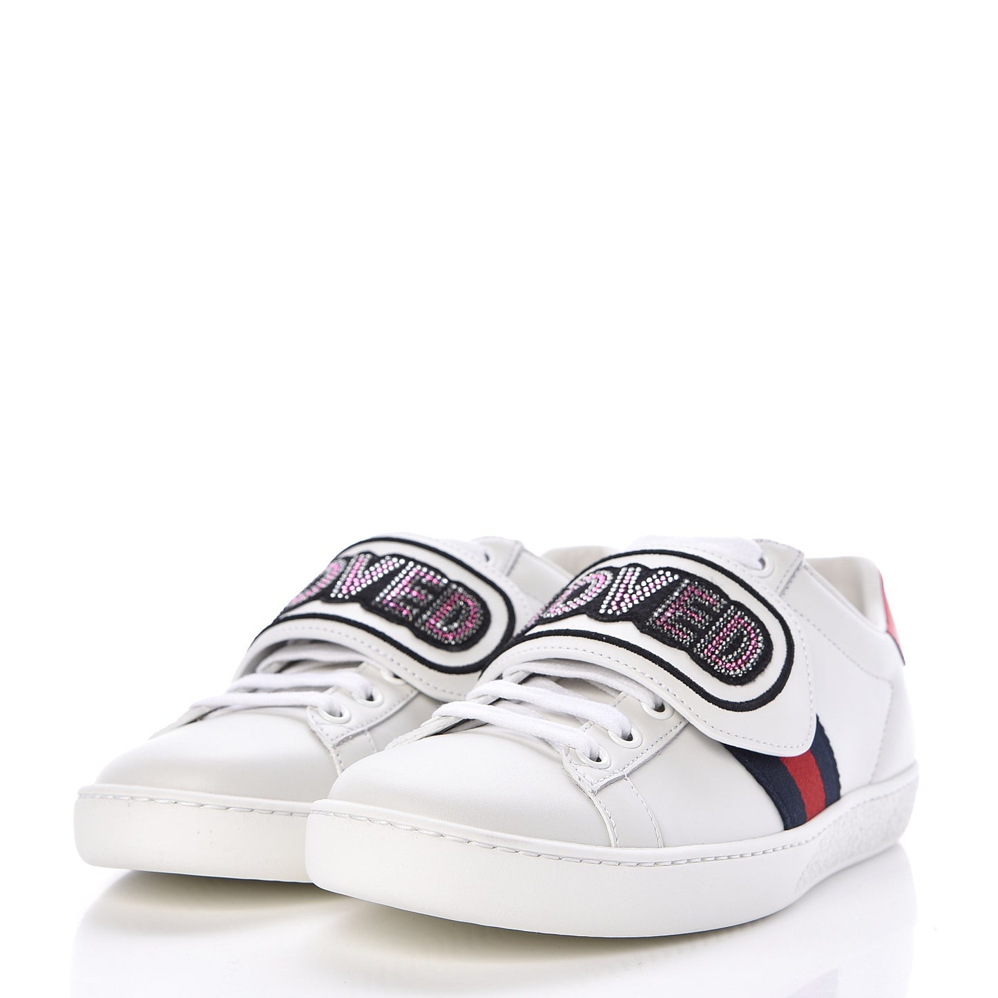 Calfskin Ayers Web Crystal LOVED Womens New Ace Sneakers 36 White