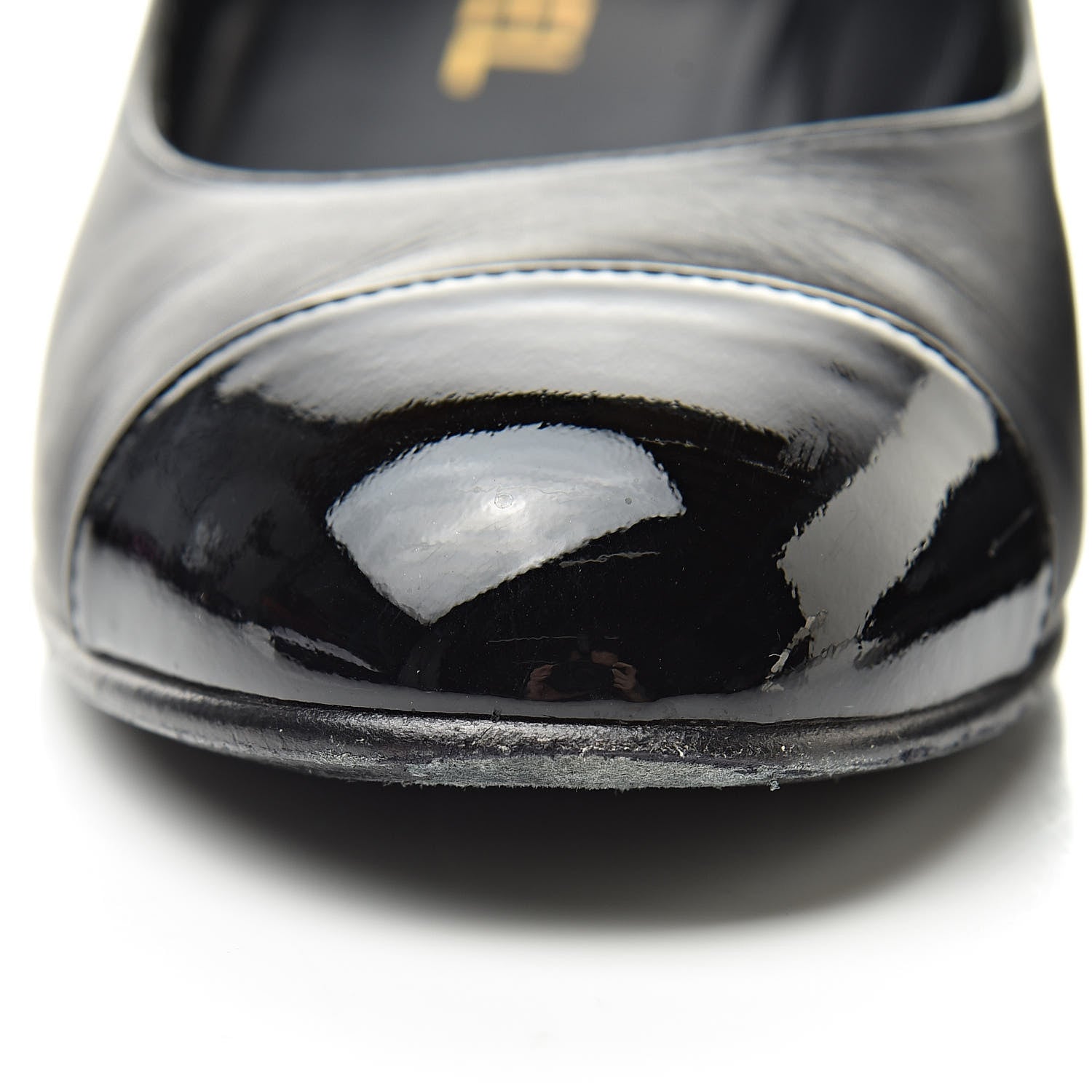 Chanel Lambskin Patent Cap Toe Low Heel Chain Pumps 36 Black 14 of 15