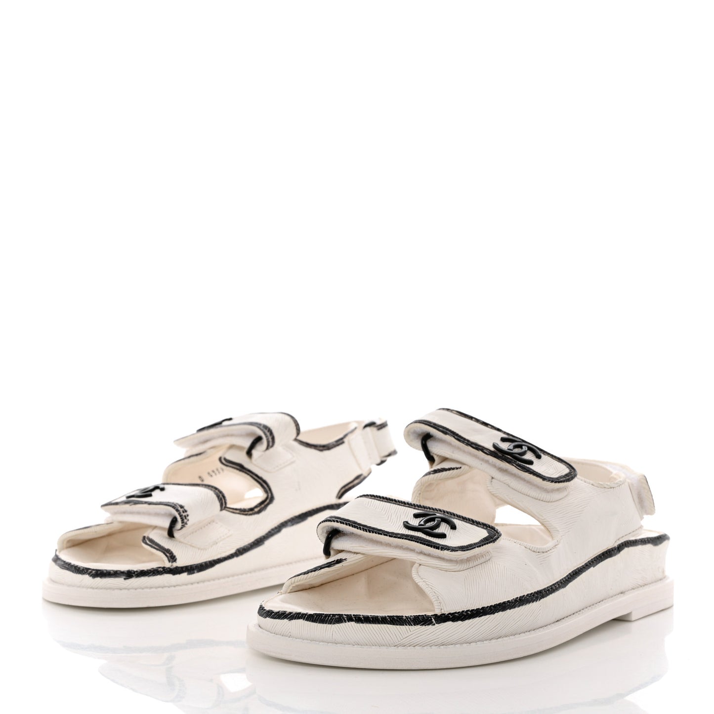 Calfskin Printed Velcro Dad Sandals 38 White Black