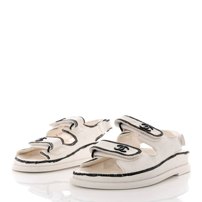 Chanel Calfskin Printed Velcro Dad Sandals 38 White Black 3 of 10
