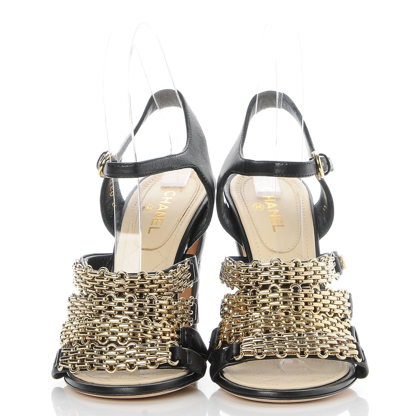Lambskin Reissue Chain Sandals 36 Black Gold