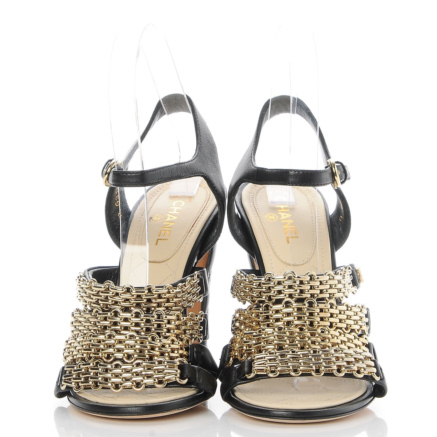 Chanel Lambskin Reissue Chain Sandals 36 Black Gold 2 of 8