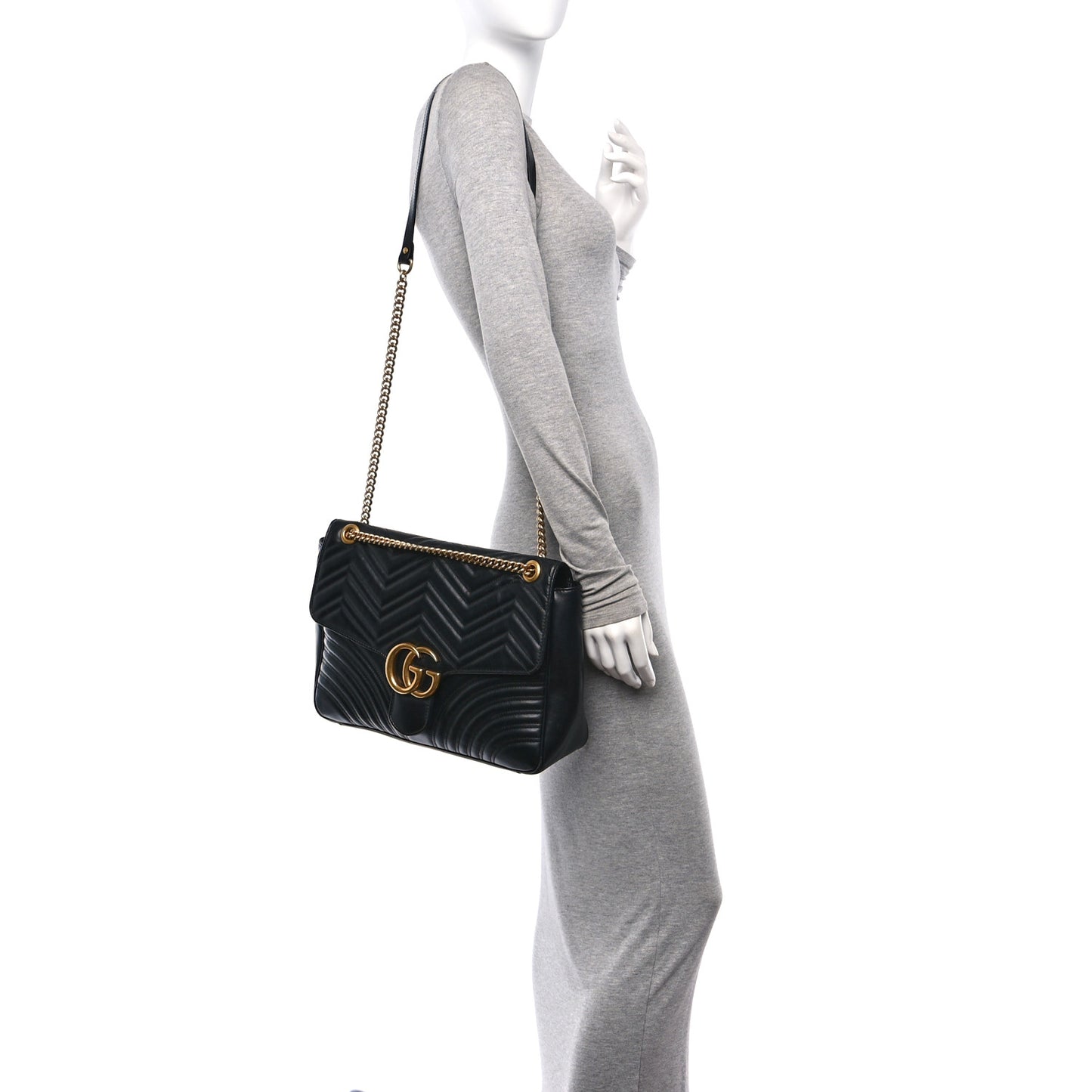 Calfskin Matelasse Large GG Marmont Shoulder Bag Black