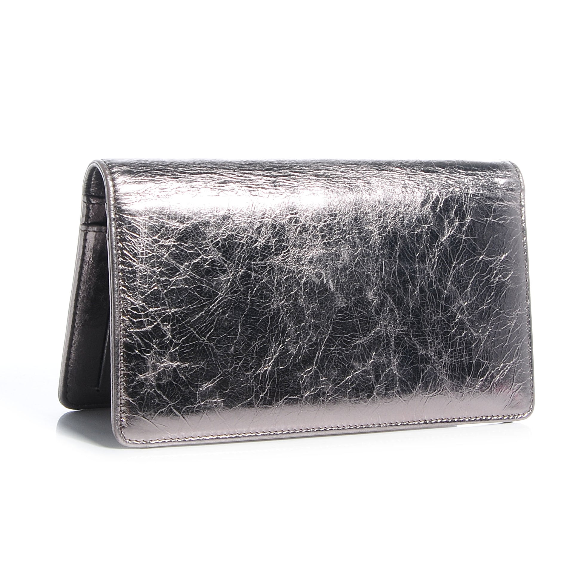 Chanel Leather CC Bow Wallet Metallic Dark Silver 3 of 8