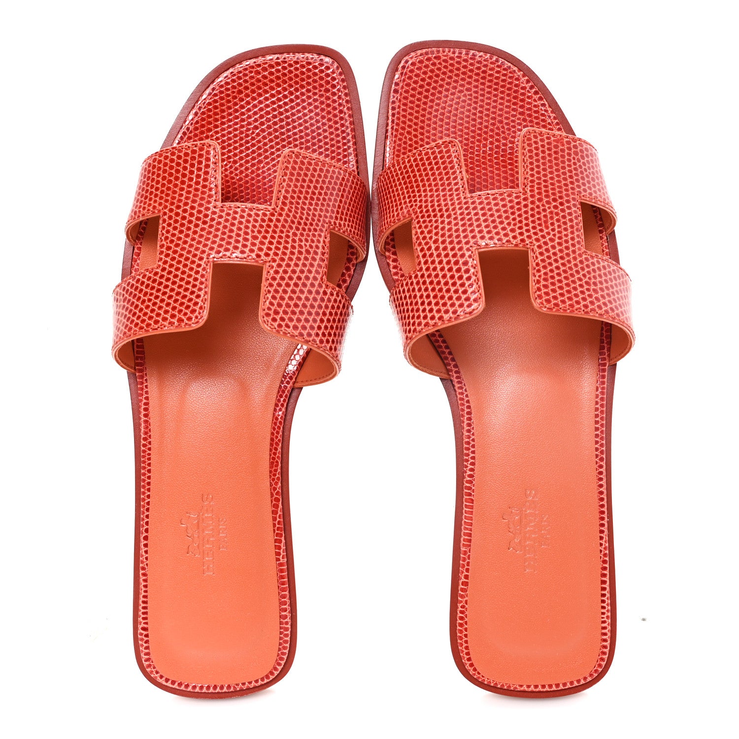 Hermes Lizard Oran Sandals 37 Rouge Coccinel 2 of 10