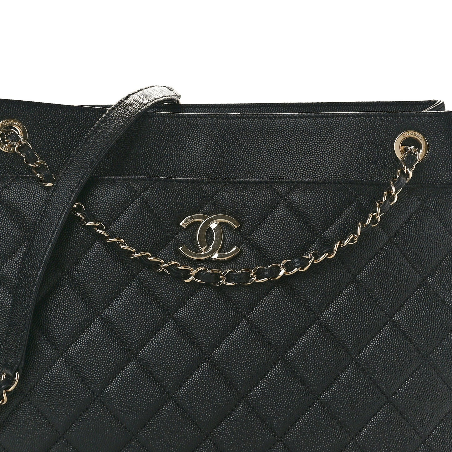Caviar Quilted In Out Flap Shopping Tote Black