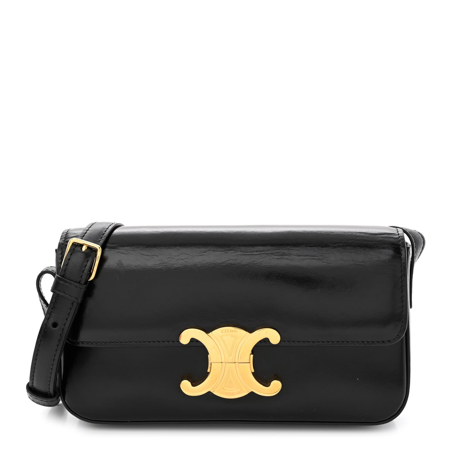 Celine Shiny Calfskin Triomphe Shoulder Bag Black 1 of 16