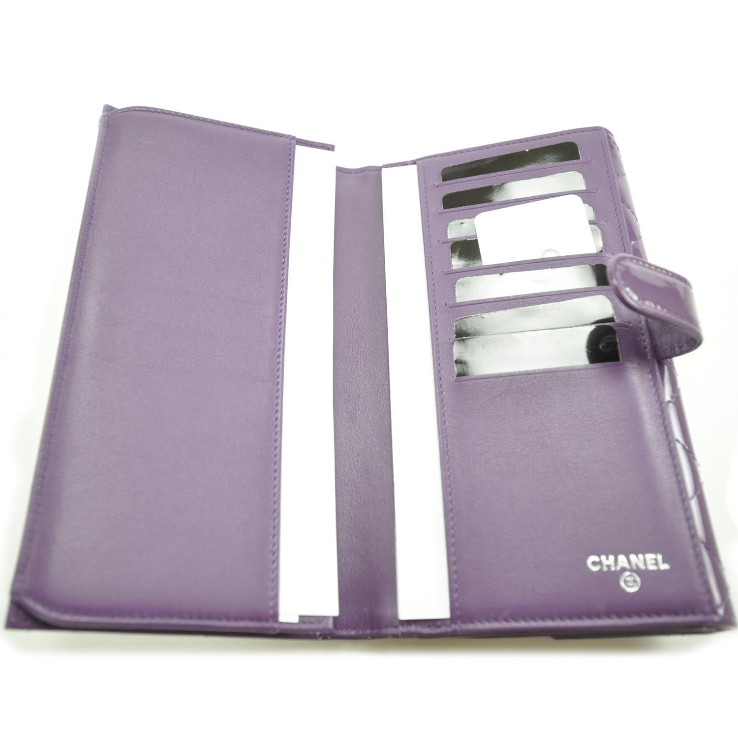 Chanel Patent Quilted Large Flap Wallet Purple 12C 6 of 9