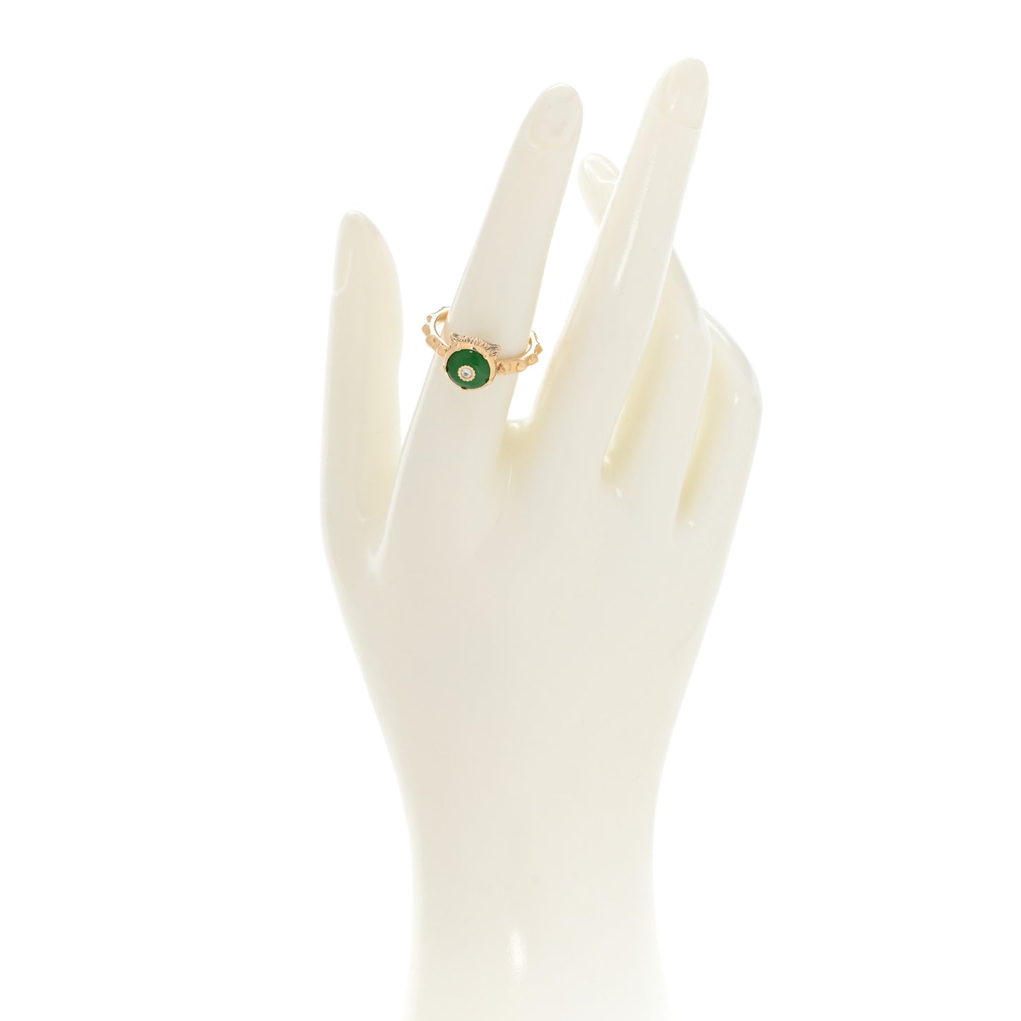 18K Yellow Gold Jade Diamond Le Marché Des Merveilles Feline Ring 54 6.75