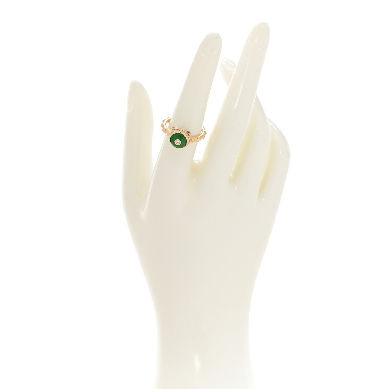 Gucci 18K Yellow Gold Jade Diamond Le Marché Des Merveilles Feline Ring 54 6.75 2 of 4