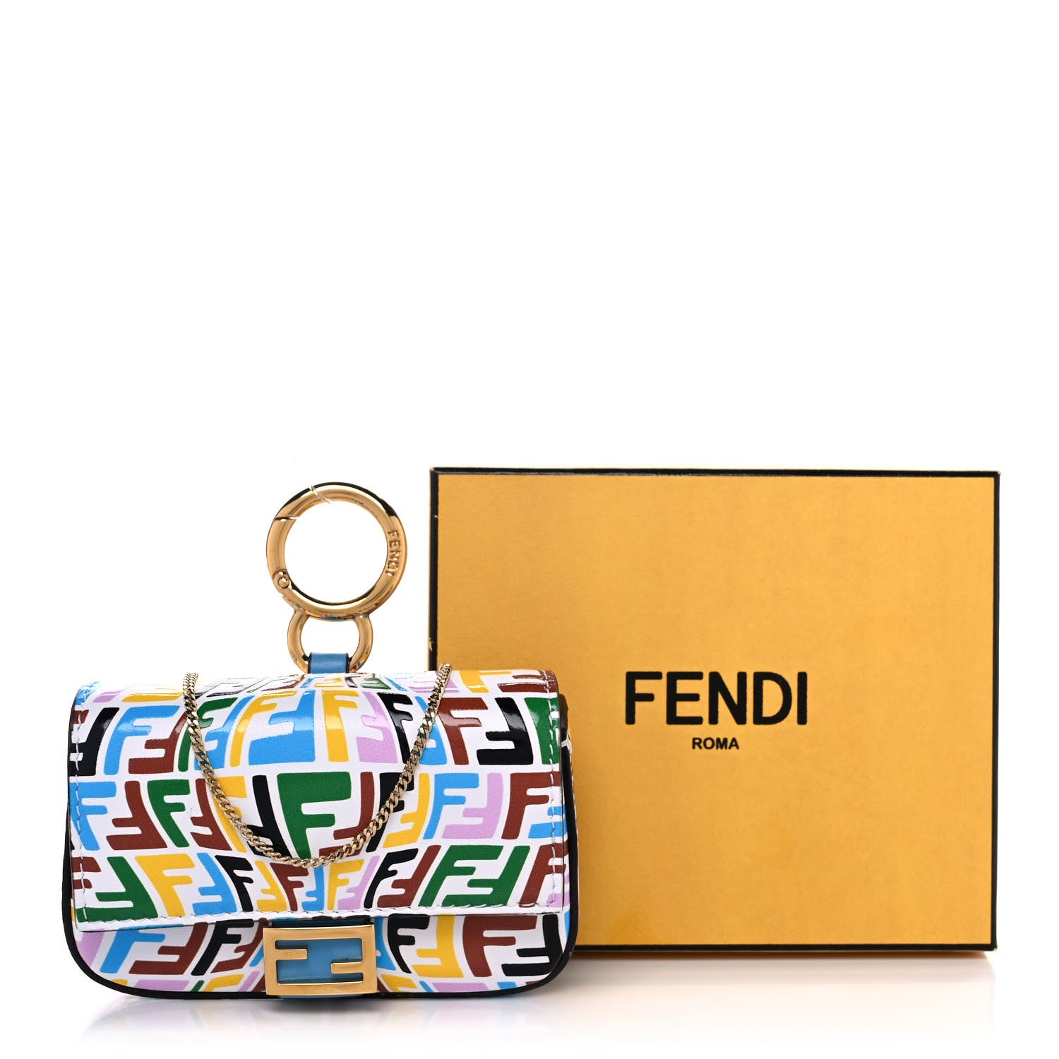 Fendi X SARAH COLEMAN Vitello Liberty Ceylon Micro FF Fish Eye Embossed Nano Baguette Charm Multicolor Cyber Blue 12 of 12