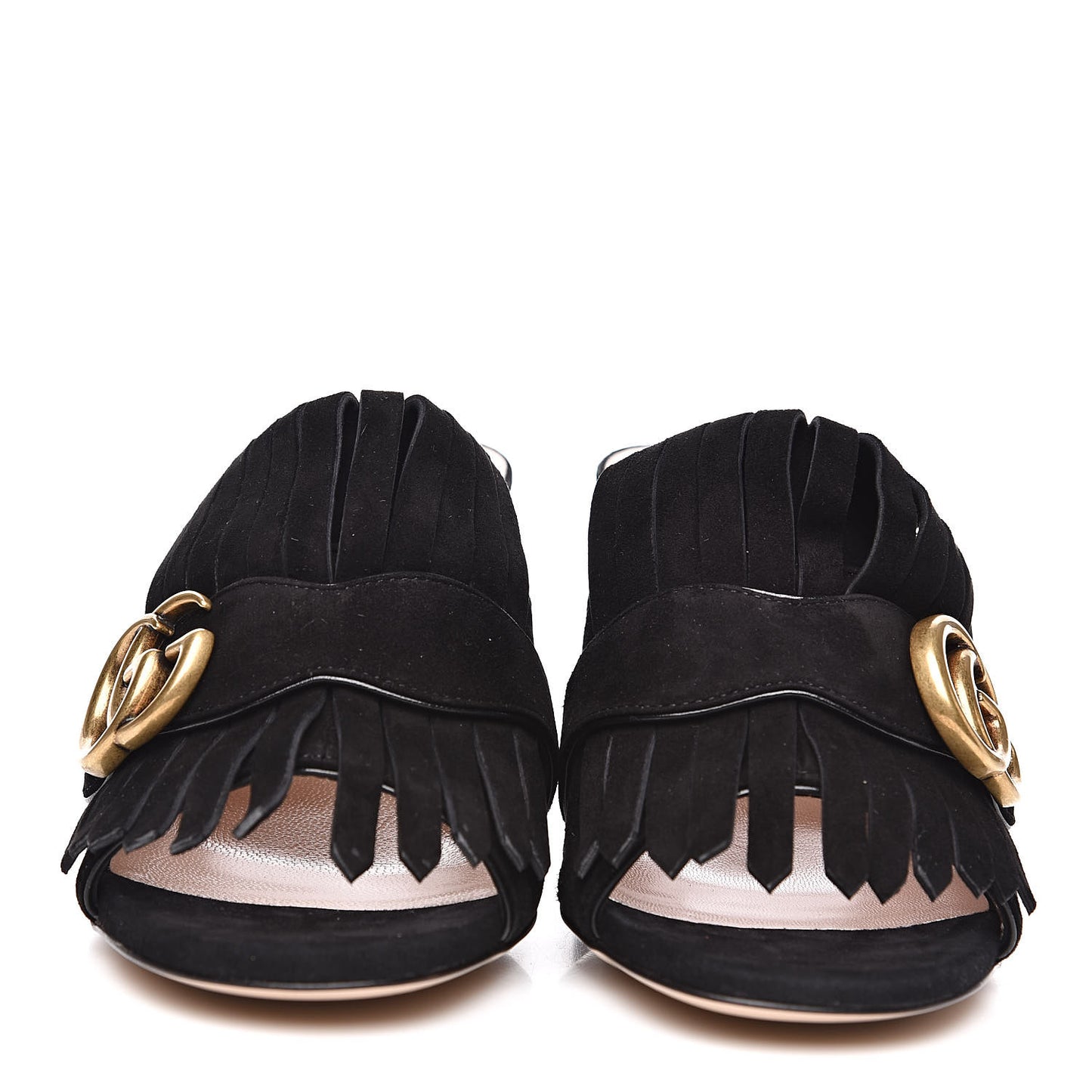 Kid Scamosciato GG Marmont Fringe 75mm Slide Sandals 35 Black