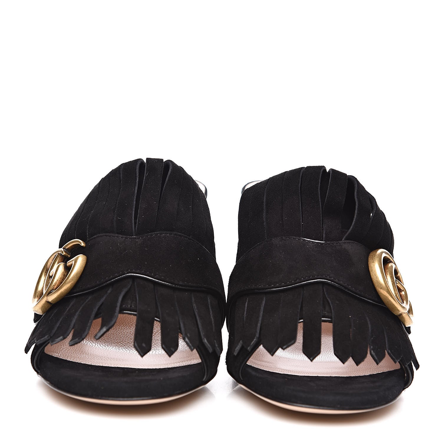 Gucci Kid Scamosciato GG Marmont Fringe 75mm Slide Sandals 35 Black 2 of 8