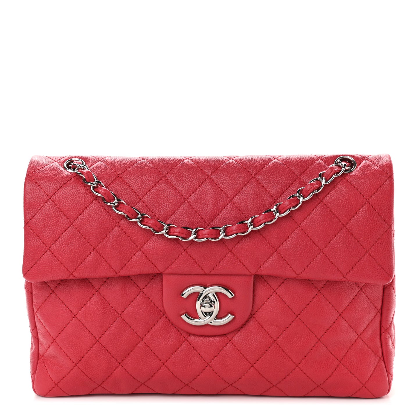 Washed Caviar Quilted Maxi Single Flap Fuchsia
