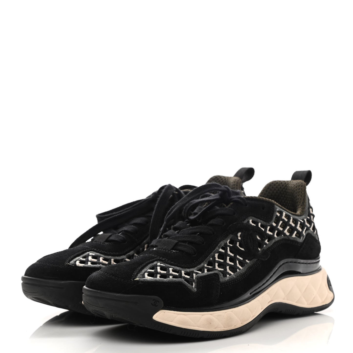 Suede Calfskin Embroidered CC Sneakers 39 Black Beige