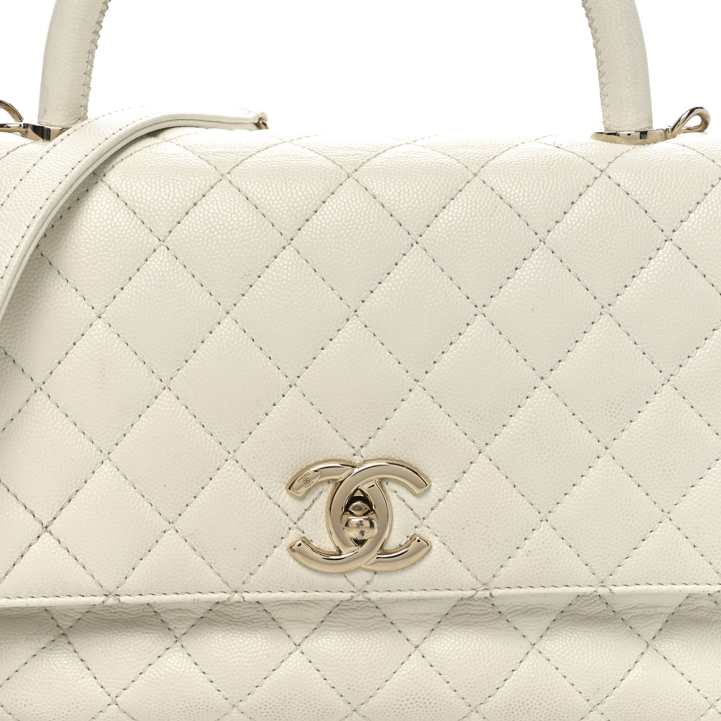 Caviar Quilted Small Coco Handle Flap White
