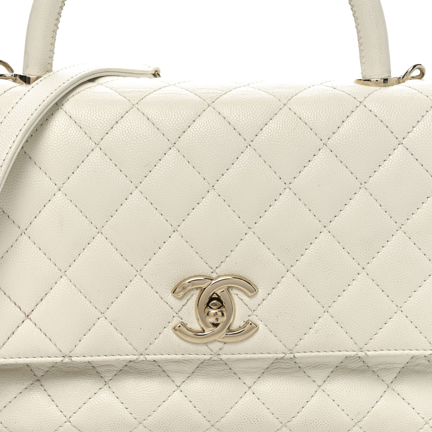 Chanel Caviar Quilted Small Coco Handle Flap White 8 of 10