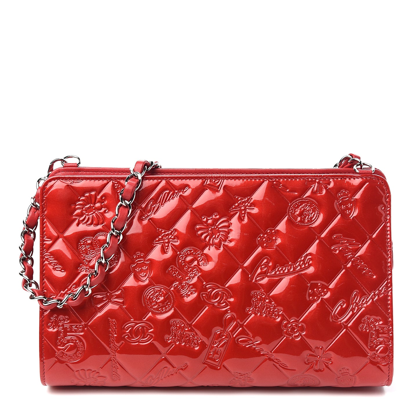 Patent Calfskin Lucky Symbols Pochette Red
