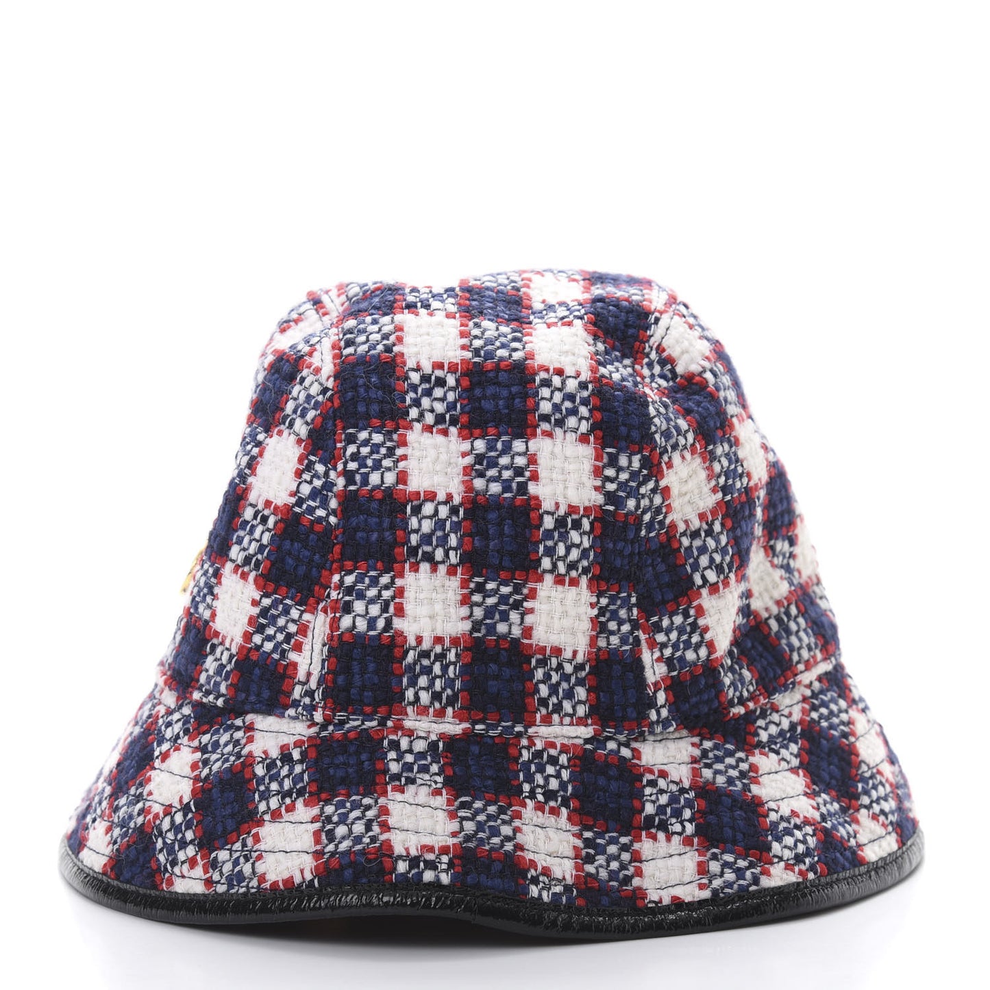 Vintage Tweed Check Bucket Hat M White Hibiscus Red Marine