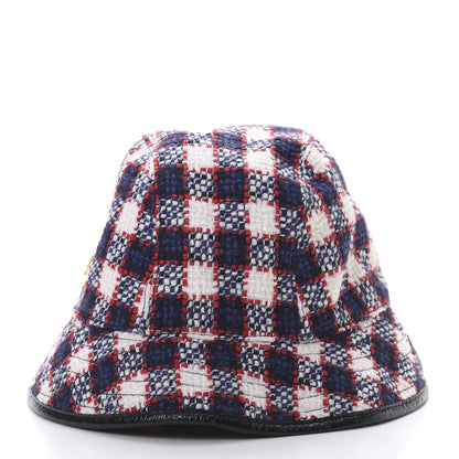 Gucci Vintage Tweed Check Bucket Hat M White Hibiscus Red Marine 3 of 7
